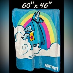 Epic games Fortnite throw blue rainbow llama blanket 60” x 46” new